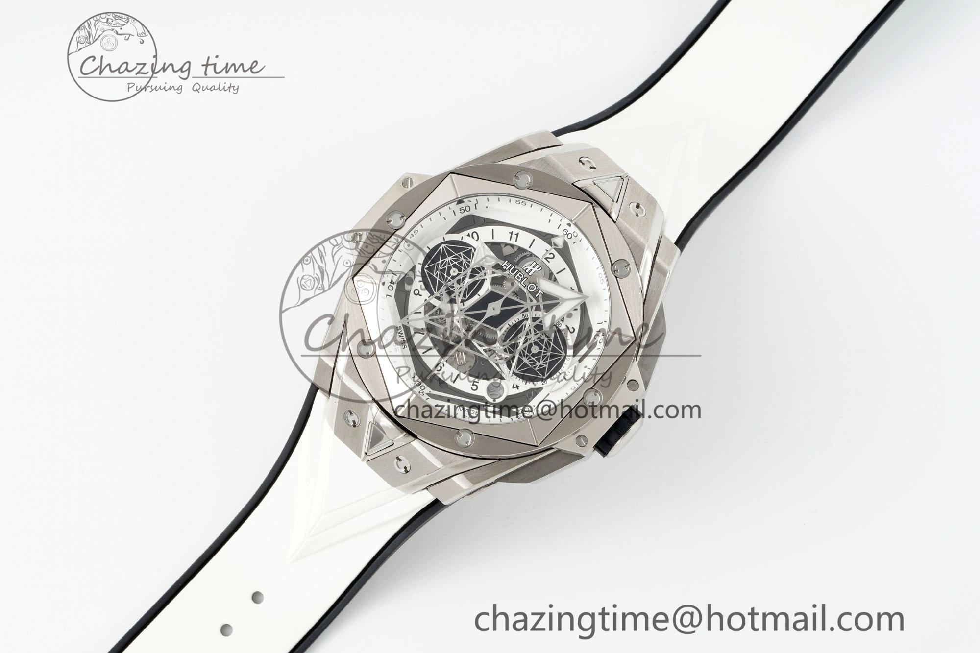 GoodFit Big Bang Sang Bleu II Chrono SS BBF Best Edition White Dial on White Gummy Strap A 6750