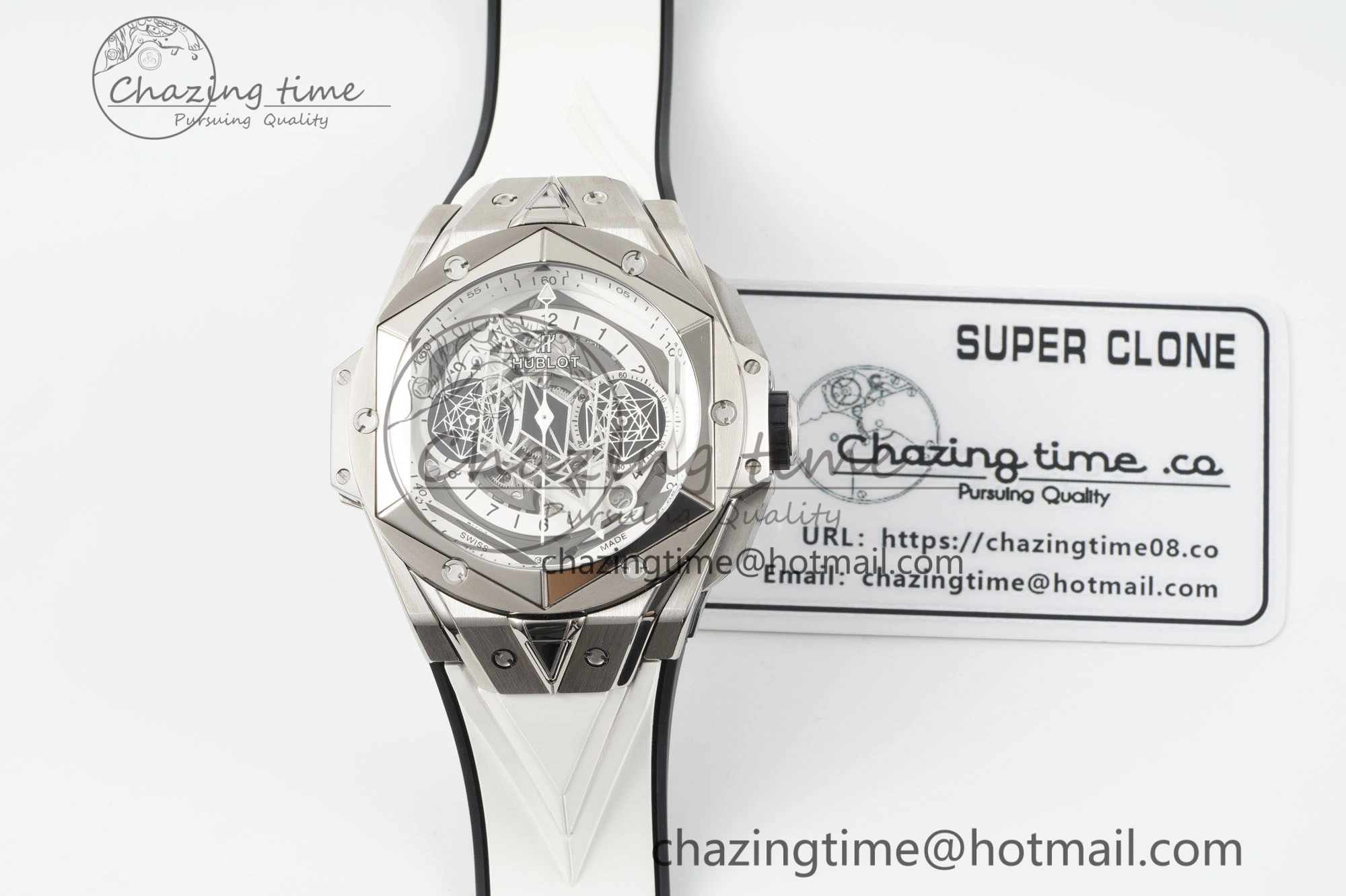 GoodFit Big Bang Sang Bleu II Chrono SS BBF Best Edition White Dial on White Gummy Strap A 6750