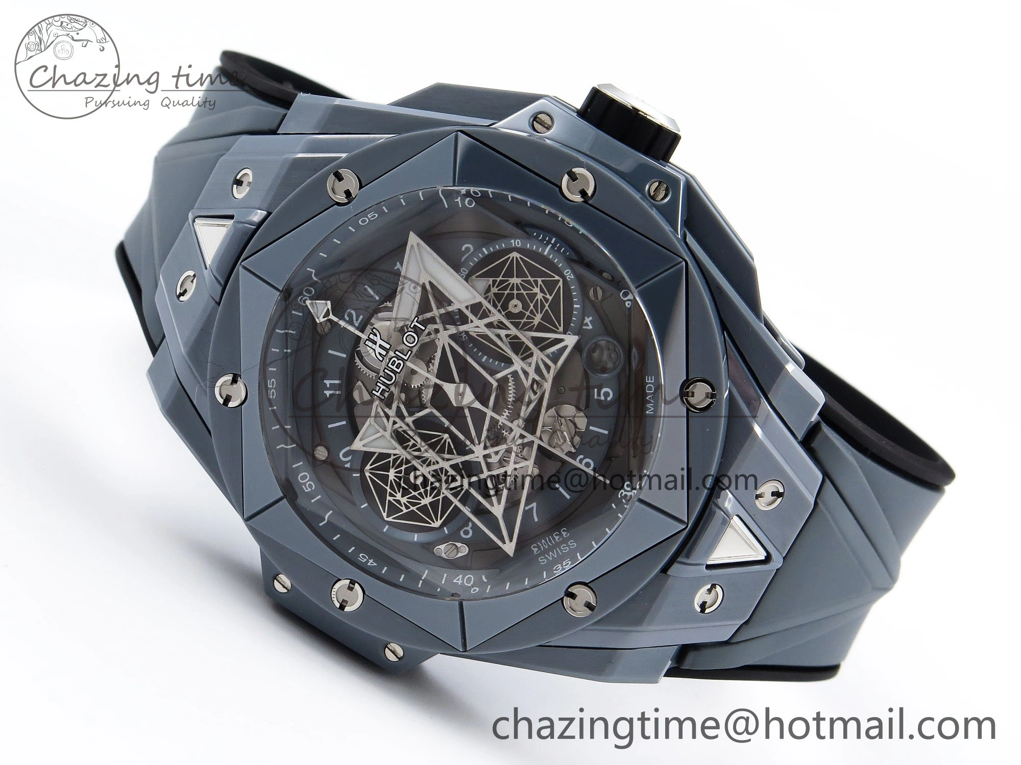 Big Bang Sang Bleu II Gray Ceramic BBF Best Edition on Gray Rubber Strap A Original 6729