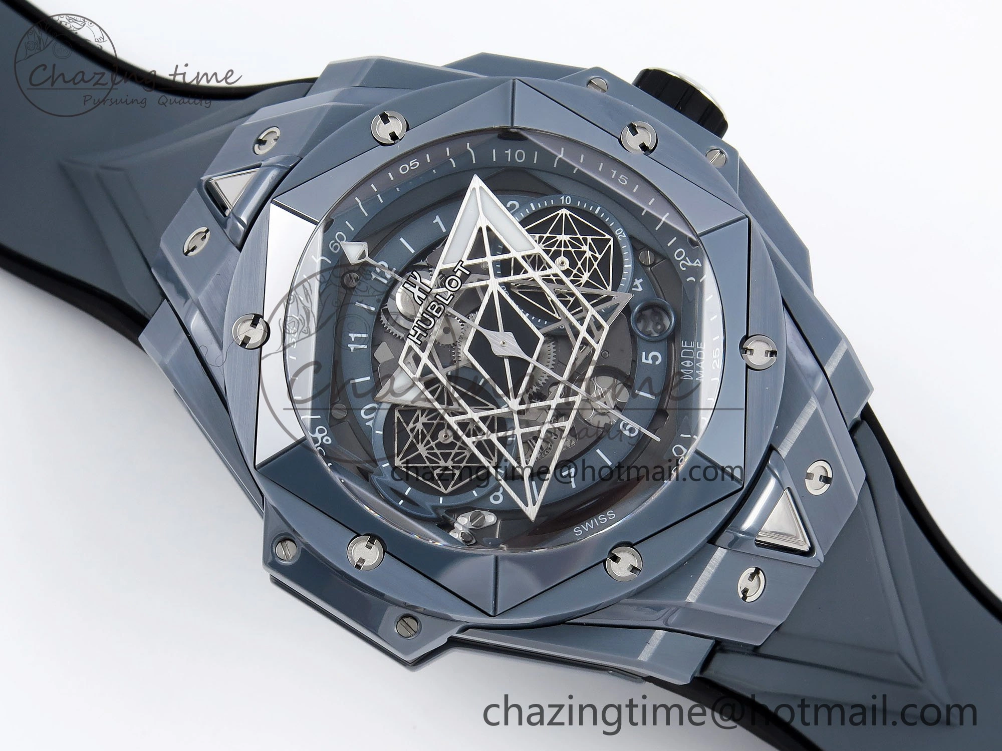 Big Bang Sang Bleu II Gray Ceramic BBF Best Edition on Gray Rubber Strap A Original 6729