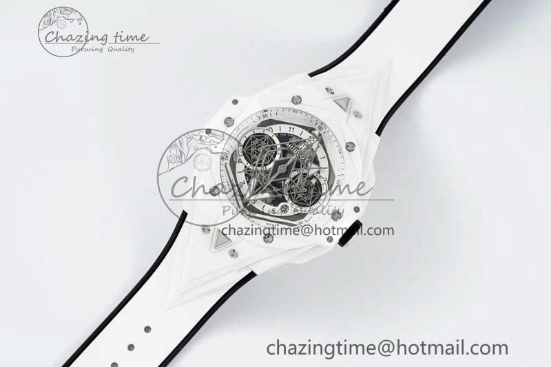 Stretchable Big Bang Sang Bleu II White Ceramic RSF Best Edition on White Rubber Strap A 6763