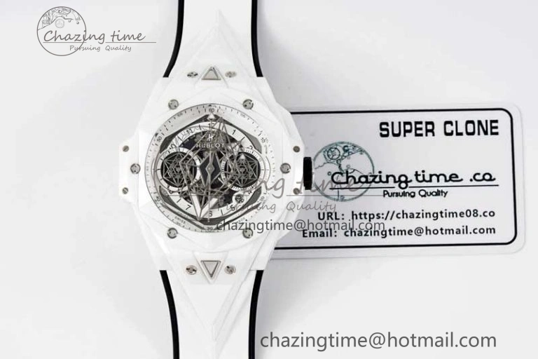 Stretchable Big Bang Sang Bleu II White Ceramic RSF Best Edition on White Rubber Strap A 6763