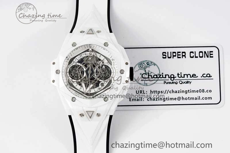 Stretchable Big Bang Sang Bleu II White Ceramic RSF Best Edition on White Rubber Strap A 6763