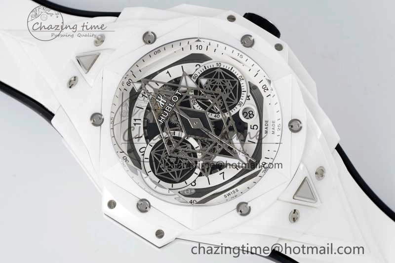 Stretchable Big Bang Sang Bleu II White Ceramic RSF Best Edition on White Rubber Strap A 6763