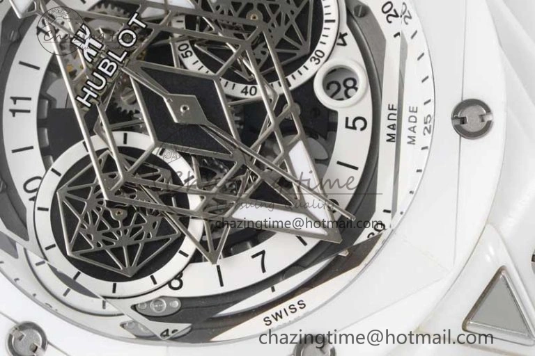 Stretchable Big Bang Sang Bleu II White Ceramic RSF Best Edition on White Rubber Strap A 6763