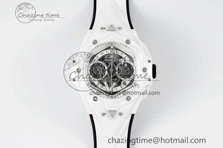 Stretchable Big Bang Sang Bleu II White Ceramic RSF Best Edition on White Rubber Strap A 6763