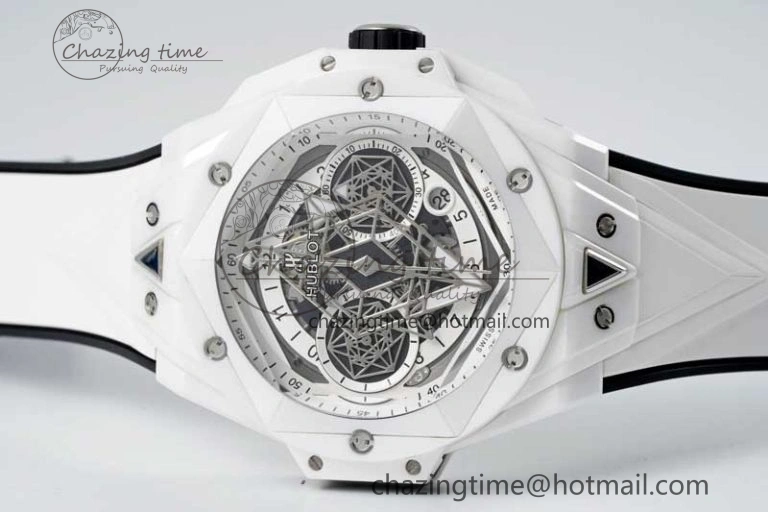 Stretchable Big Bang Sang Bleu II White Ceramic RSF Best Edition on White Rubber Strap A 6763