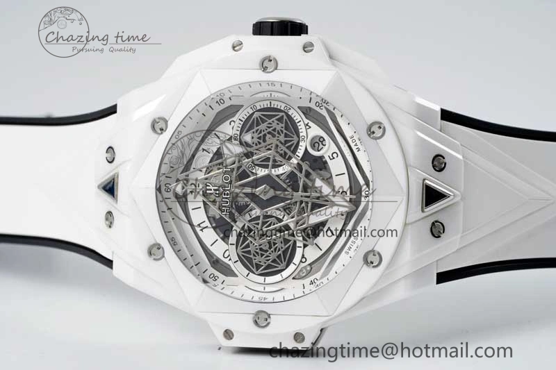Stretchable Big Bang Sang Bleu II White Ceramic RSF Best Edition on White Rubber Strap A 6763