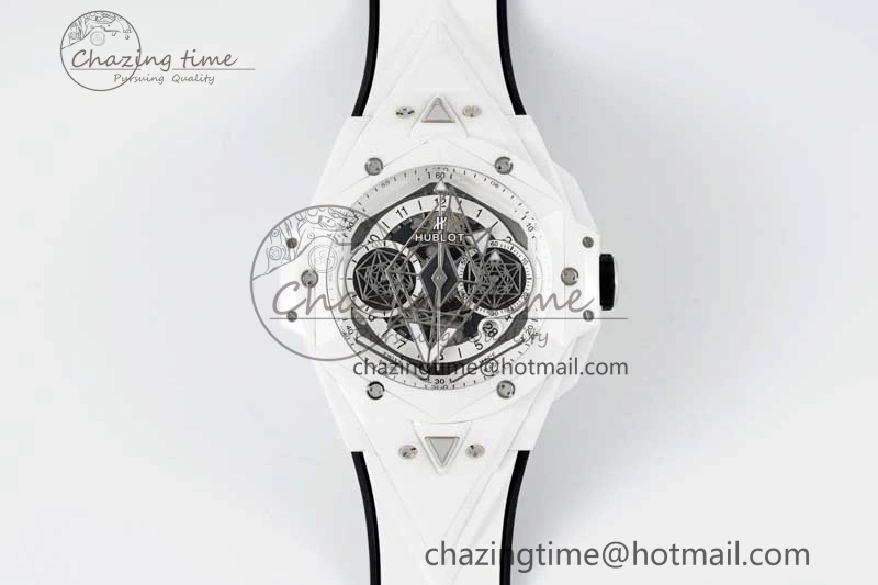 Stretchable Big Bang Sang Bleu II White Ceramic RSF Best Edition on White Rubber Strap A 6763