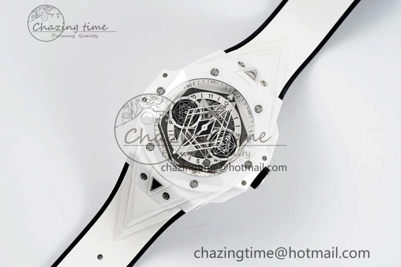 Fashionable Big Bang Sang Bleu II White Ceramic ZF Best Edition on White Rubber Strap A 6768