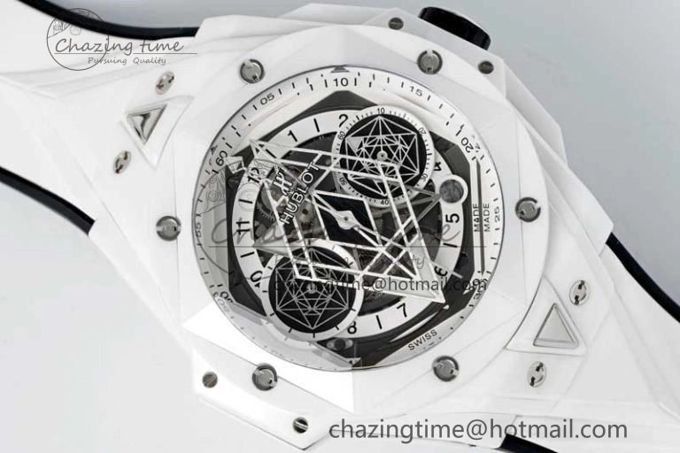 Fashionable Big Bang Sang Bleu II White Ceramic ZF Best Edition on White Rubber Strap A 6768