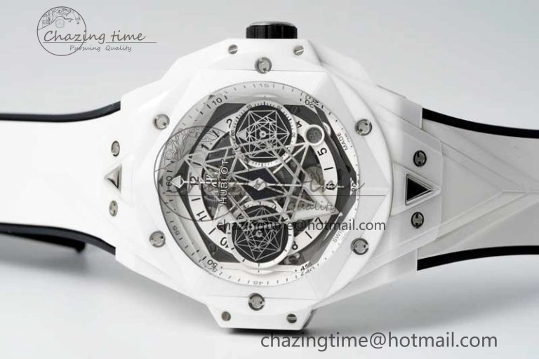 Fashionable Big Bang Sang Bleu II White Ceramic ZF Best Edition on White Rubber Strap A 6768