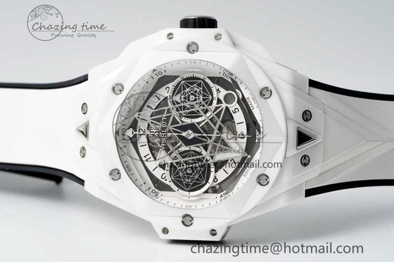 Fashionable Big Bang Sang Bleu II White Ceramic ZF Best Edition on White Rubber Strap A 6768