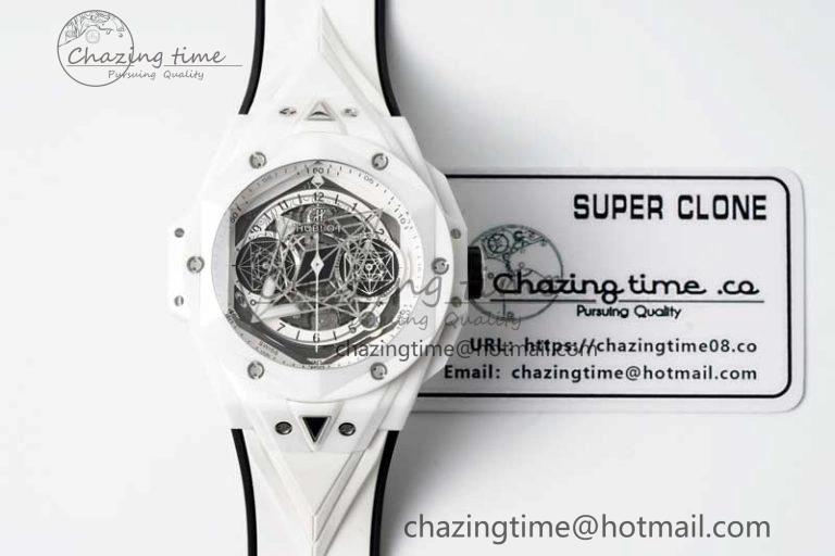 Fashionable Big Bang Sang Bleu II White Ceramic ZF Best Edition on White Rubber Strap A 6768