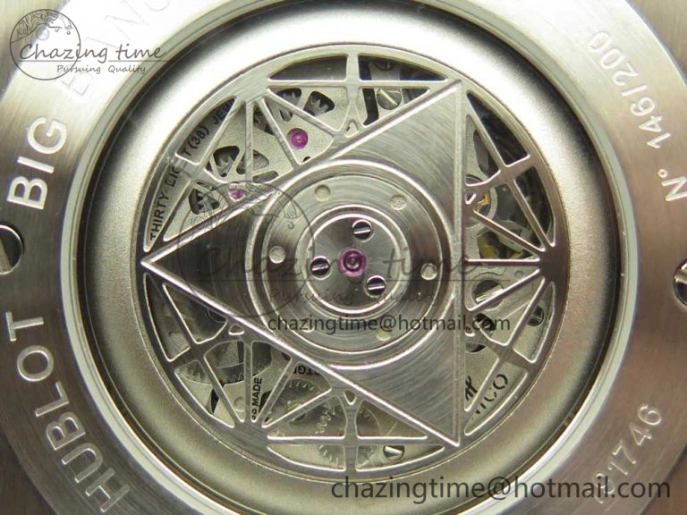 Casual Big Bang Sang Bleu SS TMF 1:1 Best Edition Blue Skeletonal Dial On Blue Gummy Strap Asian HB 6855