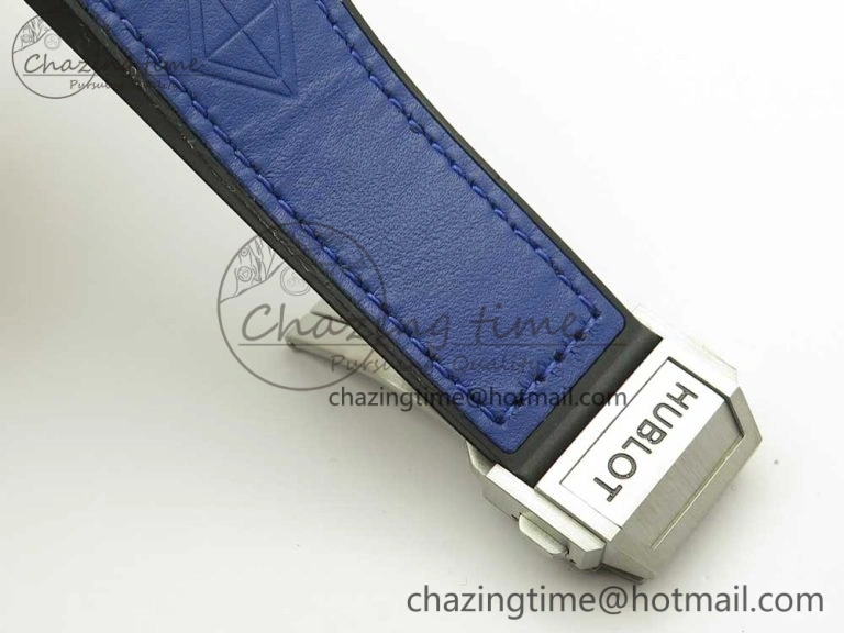 Casual Big Bang Sang Bleu SS TMF 1:1 Best Edition Blue Skeletonal Dial On Blue Gummy Strap Asian HB 6855
