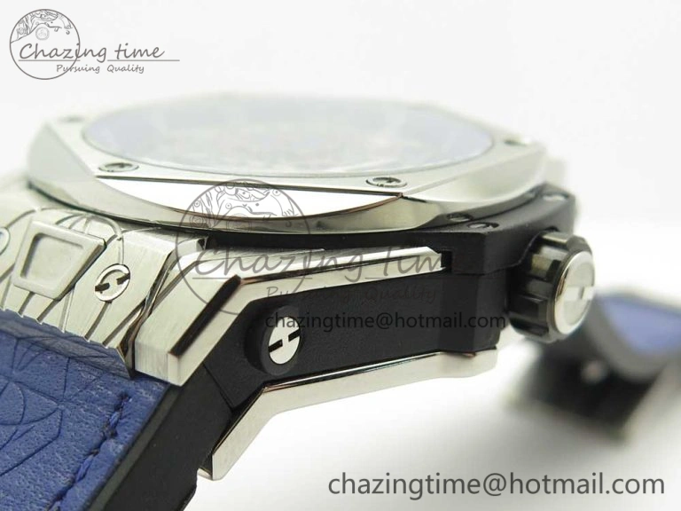 Casual Big Bang Sang Bleu SS TMF 1:1 Best Edition Blue Skeletonal Dial On Blue Gummy Strap Asian HB 6855