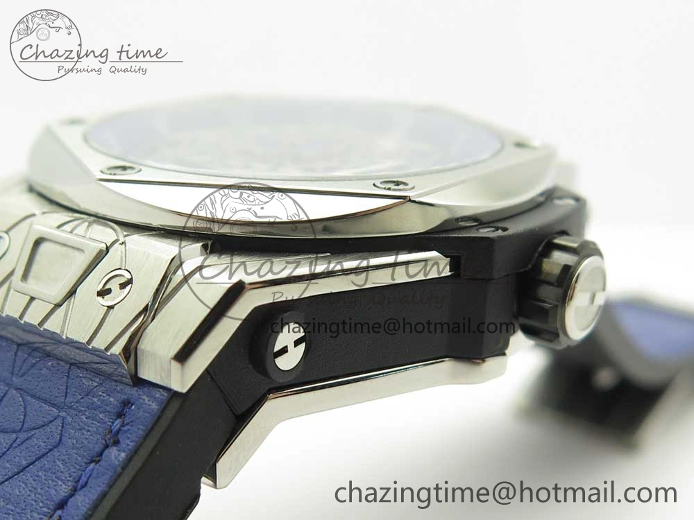 Casual Big Bang Sang Bleu SS TMF 1:1 Best Edition Blue Skeletonal Dial On Blue Gummy Strap Asian HB 6855