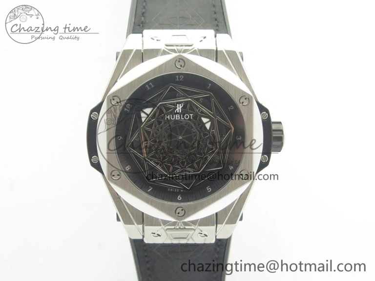 Cozy Big Bang Sang Bleu SS TMF 1:1 Best Edition Skeletonal Dial On Gummy Strap Asian HB 6902