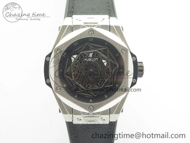 Cozy Big Bang Sang Bleu SS TMF 1:1 Best Edition Skeletonal Dial On Gummy Strap Asian HB 6902