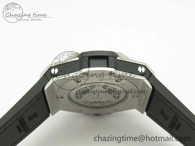 BestValue Big Bang Sang Bleu SS TMF 1:1 Best Edition White Skeletonal Dial On White Gummy Strap Asian HB 6860