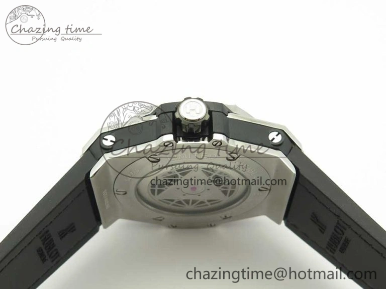 BestValue Big Bang Sang Bleu SS TMF 1:1 Best Edition White Skeletonal Dial On White Gummy Strap Asian HB 6860