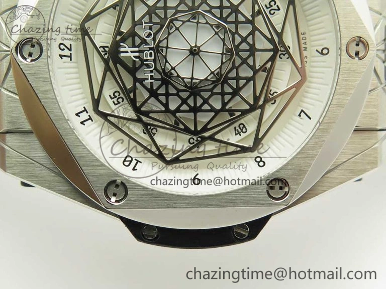 BestValue Big Bang Sang Bleu SS TMF 1:1 Best Edition White Skeletonal Dial On White Gummy Strap Asian HB 6860