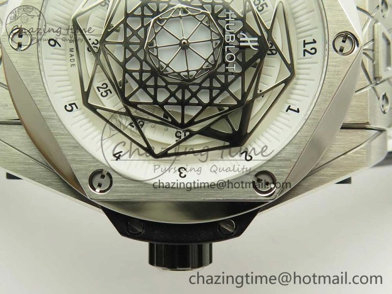BestValue Big Bang Sang Bleu SS TMF 1:1 Best Edition White Skeletonal Dial On White Gummy Strap Asian HB 6860