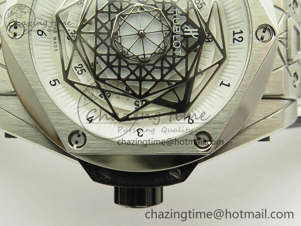 BestValue Big Bang Sang Bleu SS TMF 1:1 Best Edition White Skeletonal Dial On White Gummy Strap Asian HB 6860