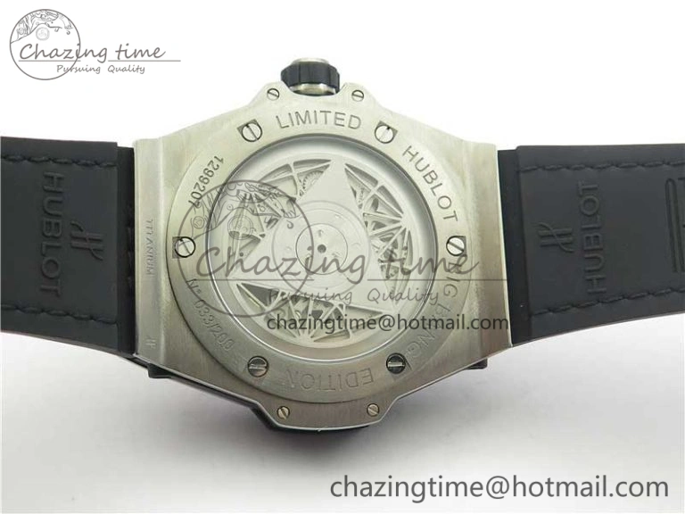 Big Bang Sang Bleu Ti WWF 1:1 Best Edition Black Skeletonal Dial On Black Gummy Strap Asian HB OnTrend 6833
