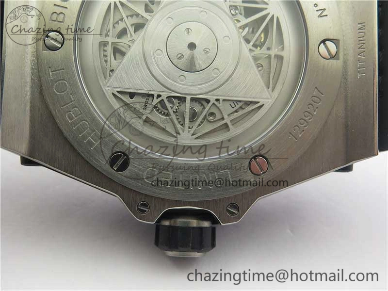 Big Bang Sang Bleu Ti WWF 1:1 Best Edition Black Skeletonal Dial On Black Gummy Strap Asian HB OnTrend 6833