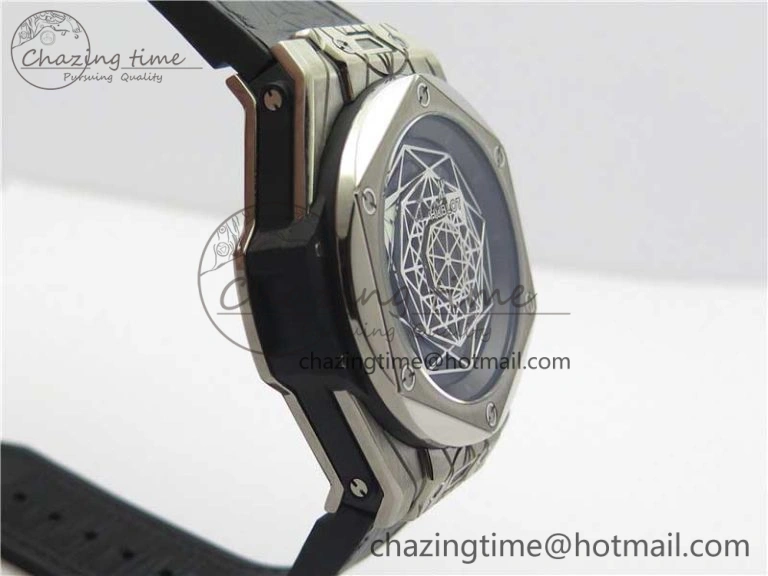 Big Bang Sang Bleu Ti WWF 1:1 Best Edition Black Skeletonal Dial On Black Gummy Strap Asian HB OnTrend 6833
