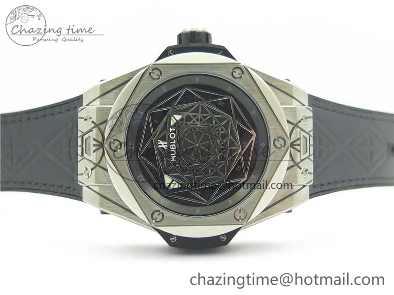 Big Bang Sang Bleu Ti WWF 1:1 Best Edition Black Skeletonal Dial On Black Gummy Strap Asian HB OnTrend 6833