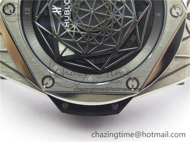 Big Bang Sang Bleu Ti WWF 1:1 Best Edition Black Skeletonal Dial On Black Gummy Strap Asian HB OnTrend 6833