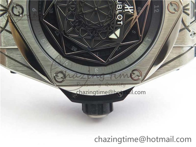 Big Bang Sang Bleu Ti WWF 1:1 Best Edition Black Skeletonal Dial On Black Gummy Strap Asian HB OnTrend 6833