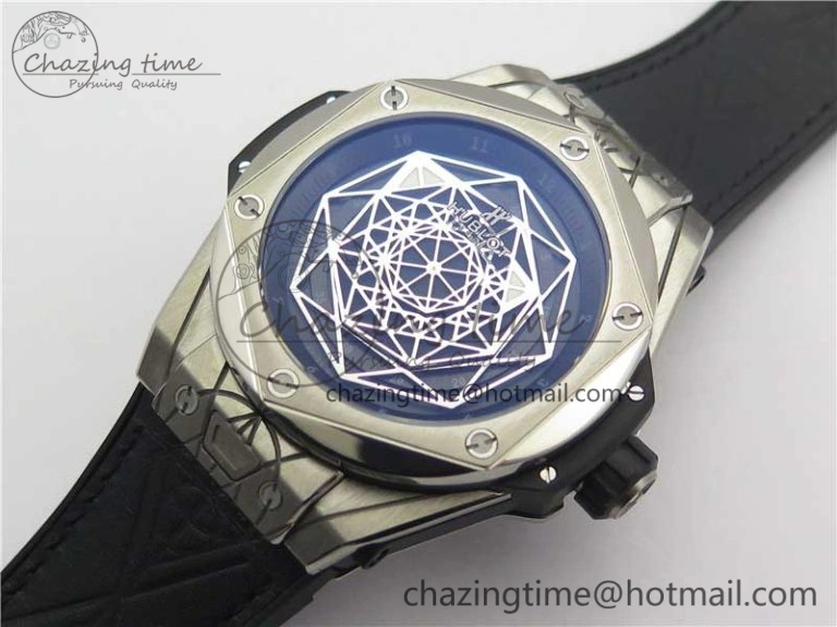 Big Bang Sang Bleu Ti WWF 1:1 Best Edition Black Skeletonal Dial On Black Gummy Strap Asian HB OnTrend 6833