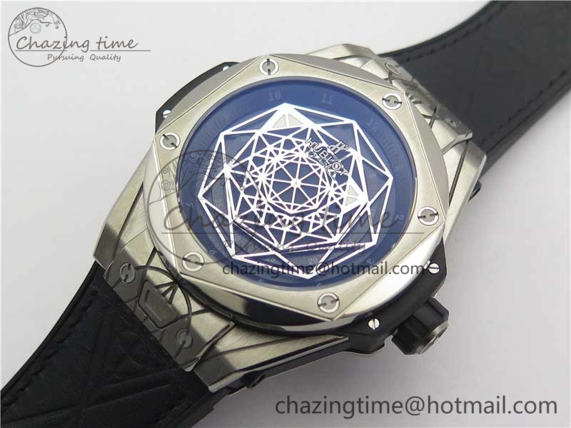 Big Bang Sang Bleu Ti WWF 1:1 Best Edition Black Skeletonal Dial On Black Gummy Strap Asian HB OnTrend 6833
