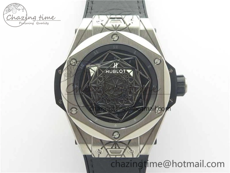 Big Bang Sang Bleu Ti WWF 1:1 Best Edition Black Skeletonal Dial On Black Gummy Strap Asian HB OnTrend 6833