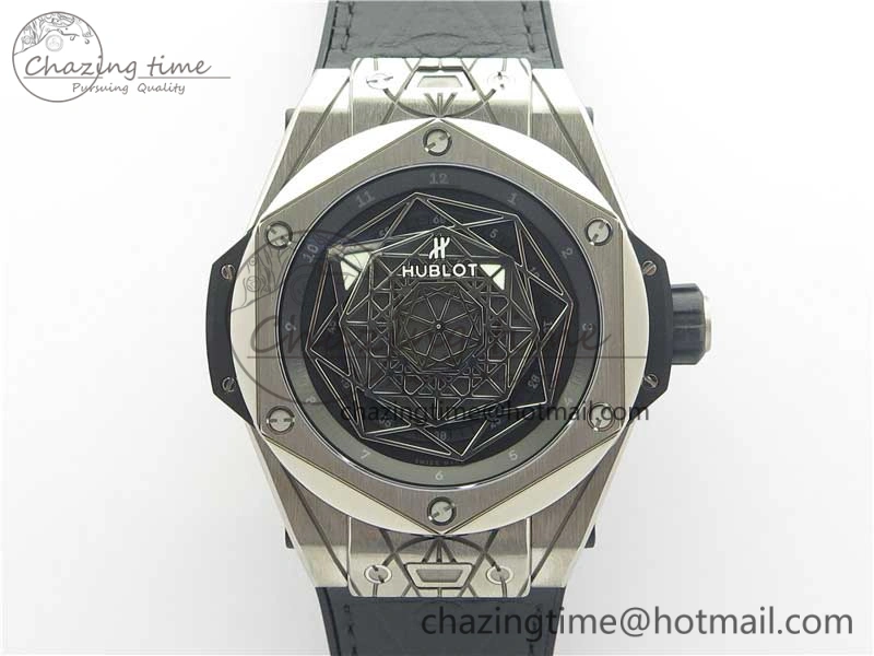 Big Bang Sang Bleu Ti WWF 1:1 Best Edition Black Skeletonal Dial On Black Gummy Strap Asian HB OnTrend 6833