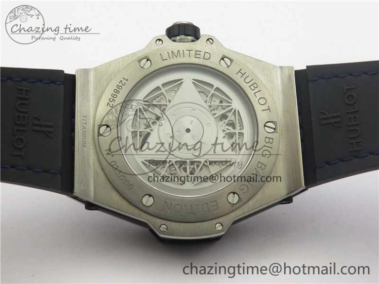 EasyCare Big Bang Sang Bleu Ti WWF 1:1 Best Edition Blue Skeletonal Dial On Blue Gummy Strap Asian HB 6836
