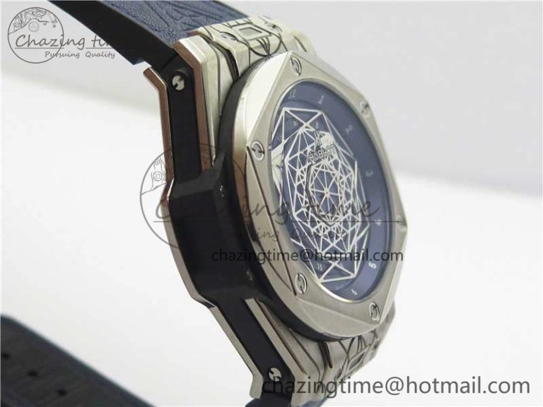 EasyCare Big Bang Sang Bleu Ti WWF 1:1 Best Edition Blue Skeletonal Dial On Blue Gummy Strap Asian HB 6836