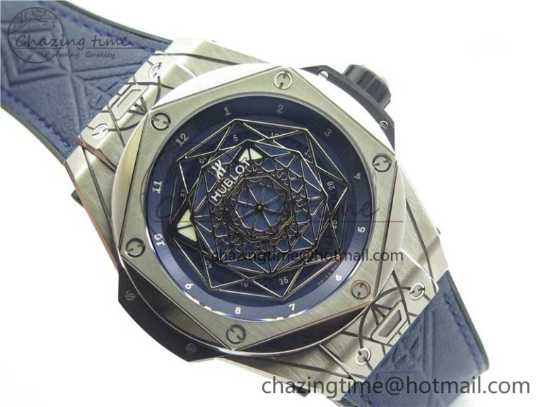 EasyCare Big Bang Sang Bleu Ti WWF 1:1 Best Edition Blue Skeletonal Dial On Blue Gummy Strap Asian HB 6836