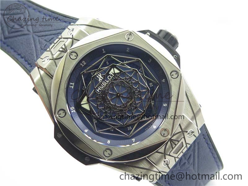 EasyCare Big Bang Sang Bleu Ti WWF 1:1 Best Edition Blue Skeletonal Dial On Blue Gummy Strap Asian HB 6836