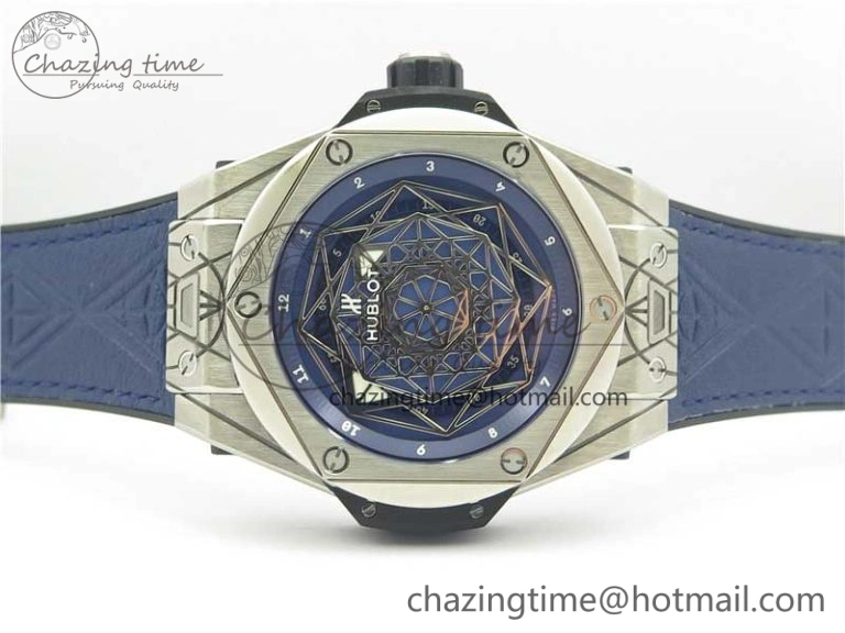 EasyCare Big Bang Sang Bleu Ti WWF 1:1 Best Edition Blue Skeletonal Dial On Blue Gummy Strap Asian HB 6836