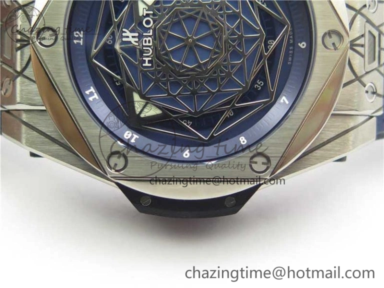 EasyCare Big Bang Sang Bleu Ti WWF 1:1 Best Edition Blue Skeletonal Dial On Blue Gummy Strap Asian HB 6836