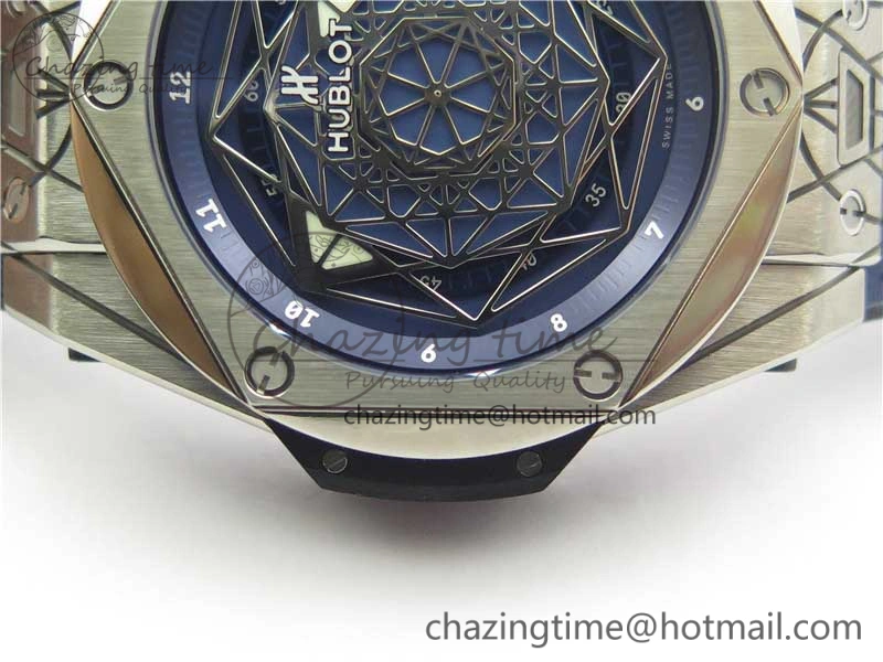 EasyCare Big Bang Sang Bleu Ti WWF 1:1 Best Edition Blue Skeletonal Dial On Blue Gummy Strap Asian HB 6836