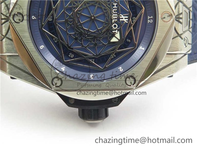 EasyCare Big Bang Sang Bleu Ti WWF 1:1 Best Edition Blue Skeletonal Dial On Blue Gummy Strap Asian HB 6836