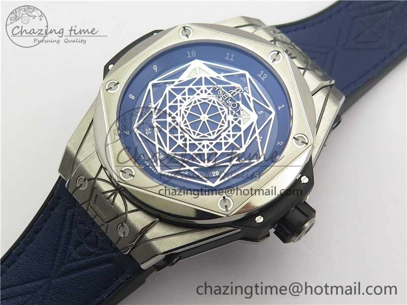 EasyCare Big Bang Sang Bleu Ti WWF 1:1 Best Edition Blue Skeletonal Dial On Blue Gummy Strap Asian HB 6836
