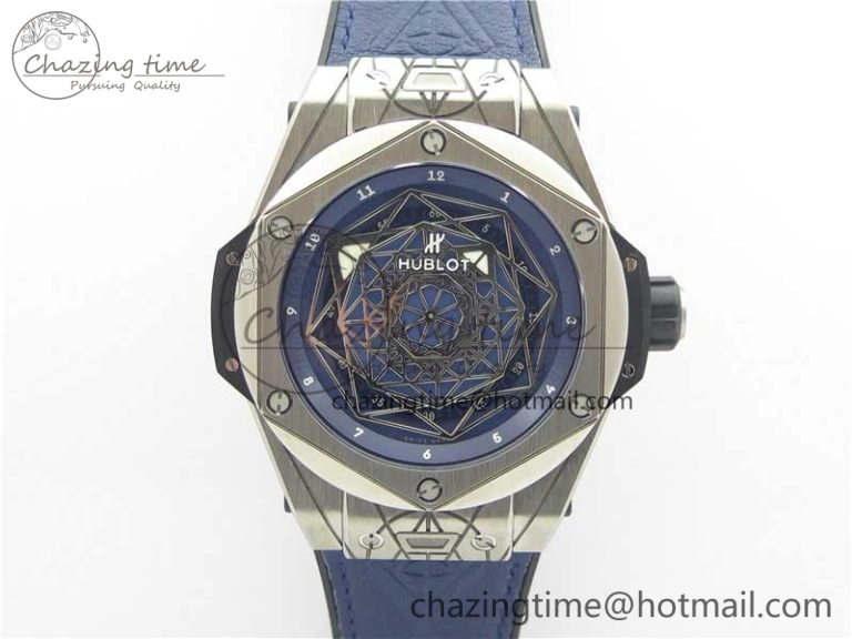 EasyCare Big Bang Sang Bleu Ti WWF 1:1 Best Edition Blue Skeletonal Dial On Blue Gummy Strap Asian HB 6836