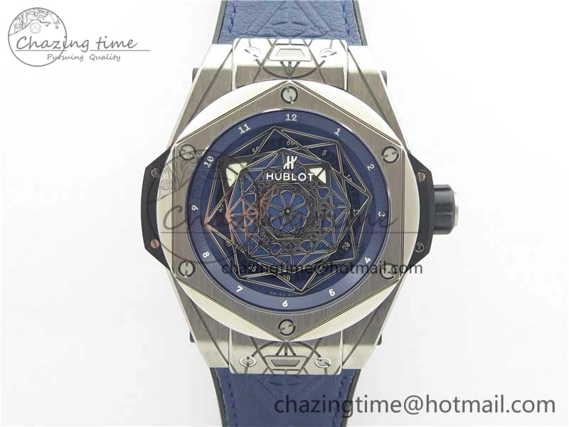 EasyCare Big Bang Sang Bleu Ti WWF 1:1 Best Edition Blue Skeletonal Dial On Blue Gummy Strap Asian HB 6836